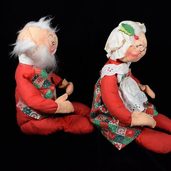 Vtg Annalee Mr & Mrs Santa Claus Calico Christmas Holiday Collectible 1963/1971 - Picture 13 of 16